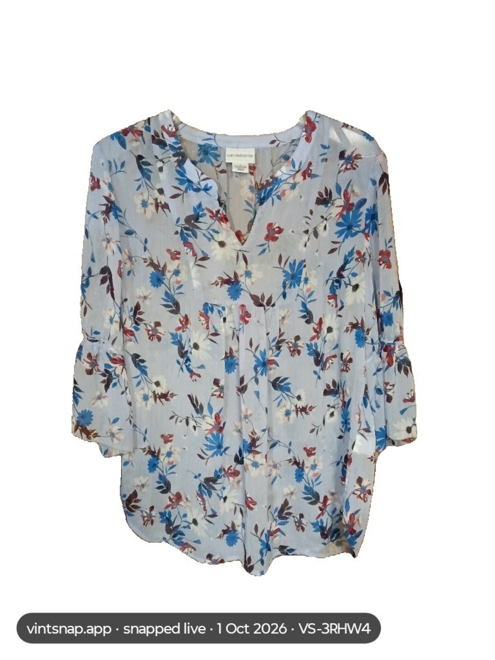 Liz Claiborne Light Blue Floral V‑Neck Tunic